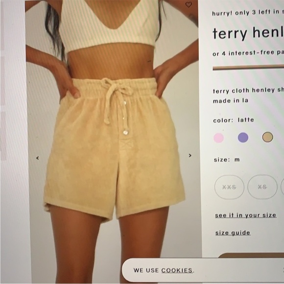 DONNI. Terry Henley Boxer Drawstring “Latte” Tan Brown Shorts Size Small - Picture 4 of 15